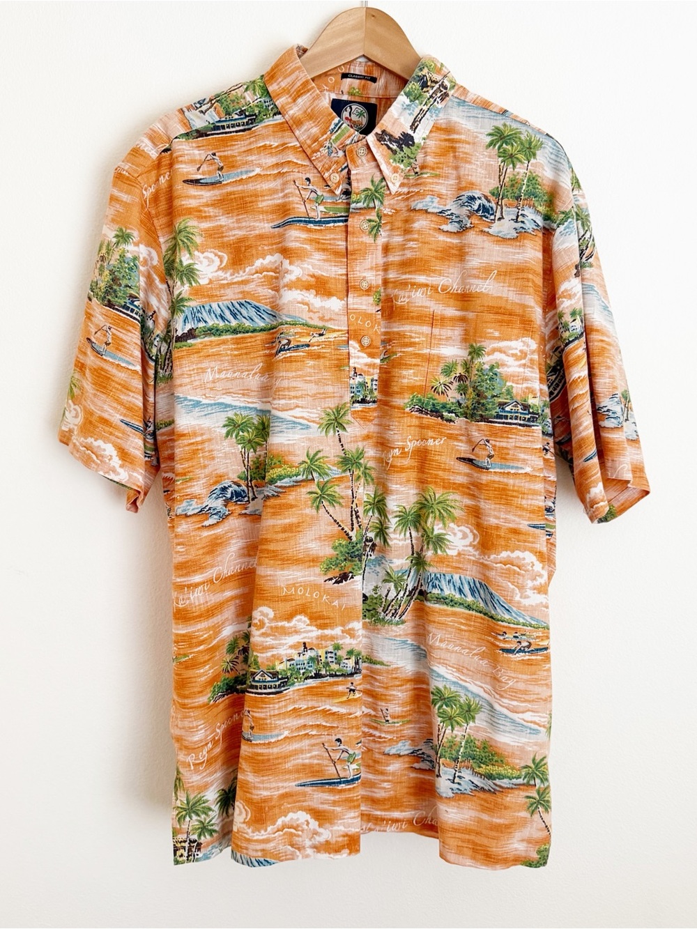 Vtg Reyn Spooner Hawaiian Shirt XXL 90s Molokai Beach Coastal Surf Orange